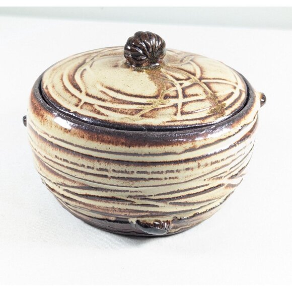 Handmade pottery lidded bowl with bugs, wheel thrown ceramic art storage jar in - Picture 1 of 10